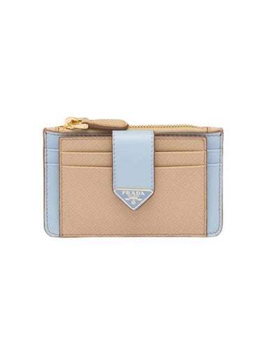 Saffiano Smooth Leather Card Wallet Sand Light Blue - PRADA - BALAAN 1