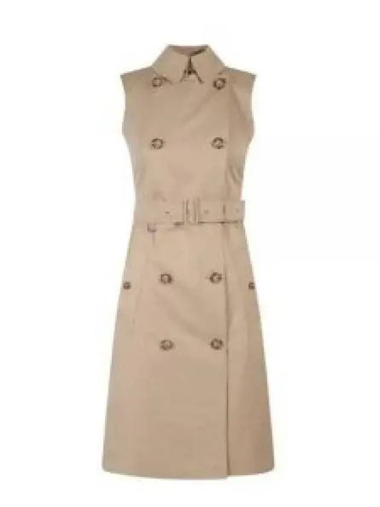 Women's Sleeveless Cotton Gabbadin Trench Midi Dress Honey - BURBERRY - BALAAN 2