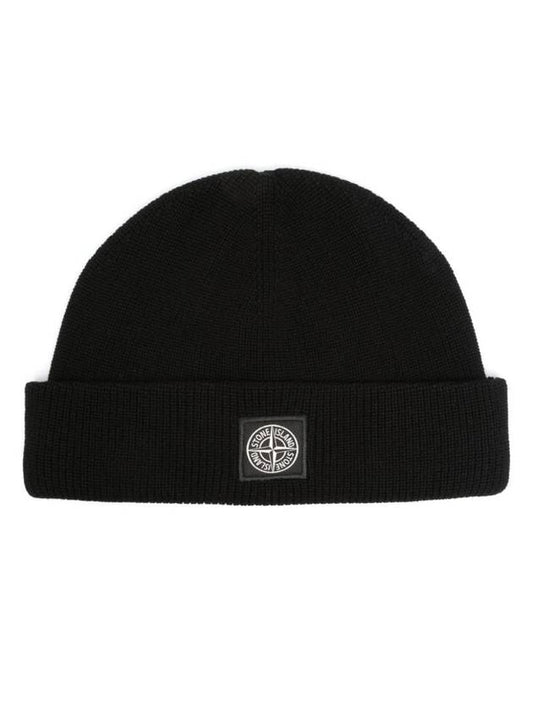 Logo Ribbed Soft Organic Cotton Beanie Black - STONE ISLAND - BALAAN 1