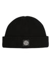 Logo Ribbed Soft Organic Cotton Beanie Black - STONE ISLAND - BALAAN 1