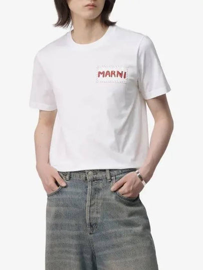 Stitch Logo Short Sleeve T-Shirt Lily White - MARNI - BALAAN 2