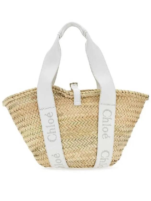 Sense Medium Raffia Basket Tote Bag Beige White - CHLOE - BALAAN 4