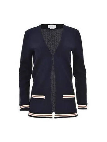 Women s Lined V neck Cardigan Navy FJT265A J0068 - THOM BROWNE - BALAAN 1