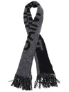 Bicolor Logo Wool Mohair Muffler Black Grey - SAINT LAURENT - BALAAN 3