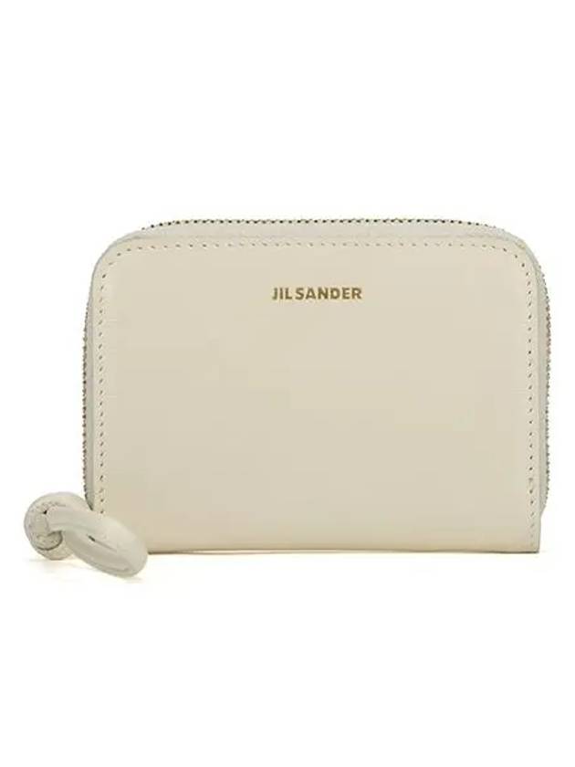 Logo Plaque Zip Round Calf Leather Coin Wallet Ivory - JIL SANDER - BALAAN 3