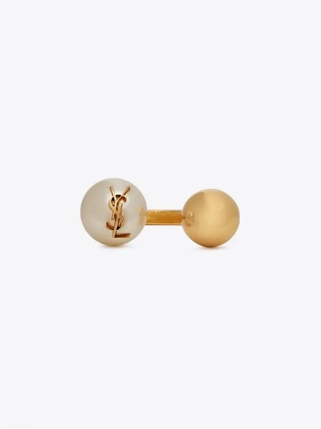 YSL Logo Pearl Ring Aging Brass Gold - SAINT LAURENT - BALAAN 3