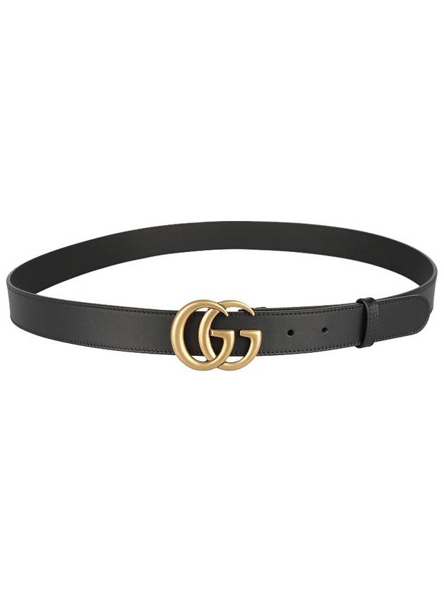 Men's GG Marmont Double G Buckle Gold Hardware Leather Belt Black - GUCCI - BALAAN 9