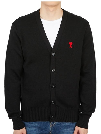 Heart Logo Merino Wool Cardigan Black - AMI - BALAAN 2