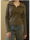 women's deft wool cash half zip-up knit top brown - MICANE - BALAAN 3