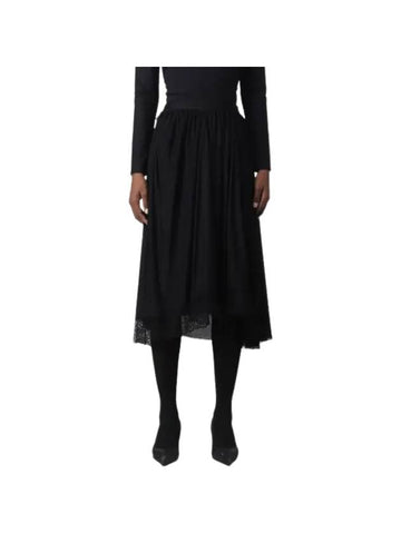 Lace Trimmed A-Line Skirt Black - BALENCIAGA - BALAAN 1