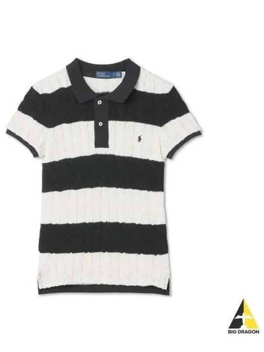 W cable knit short sleeve shirt black - POLO RALPH LAUREN - BALAAN 1