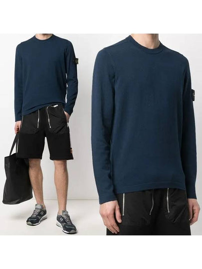 Men's Wappen Patch Crew Neck Cotton Knit Top Navy - STONE ISLAND - BALAAN 2