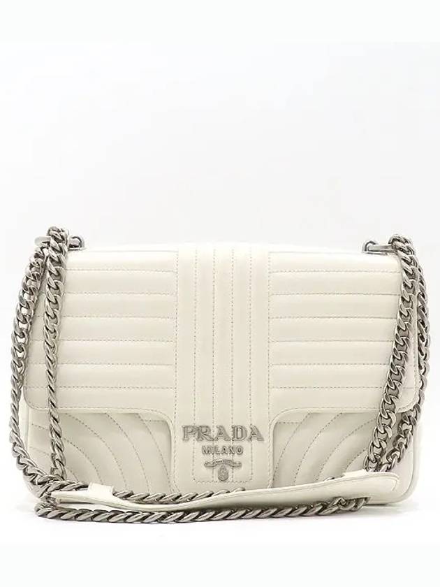 1BD135 White color leather silver logo diagram large chain shoulder bag - PRADA - BALAAN 2