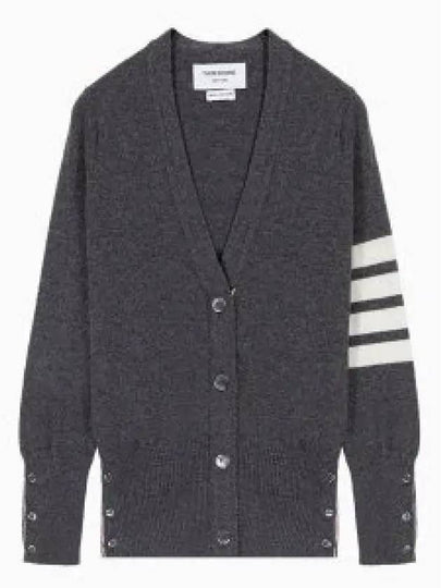 4-Bar V-Neck Cashmere Cardigan Grey - THOM BROWNE - BALAAN 2