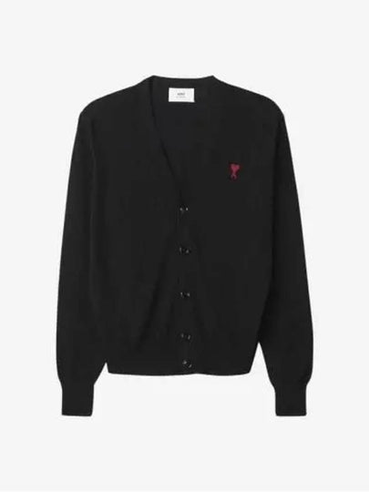 Red Heart Logo Merino Wool Cardigan Black - AMI - BALAAN 2