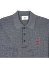 Small Heart Extra Fine Merino Wool Polo Shirt Grey - AMI - BALAAN 4