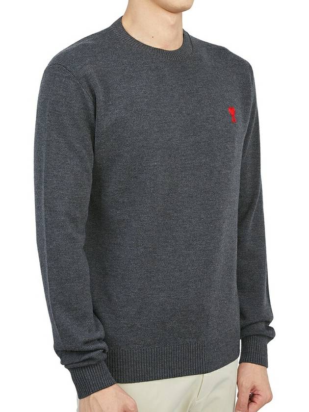 Men's Mini Heart Logo Merino Wool Knit Top Grey - AMI - BALAAN 5