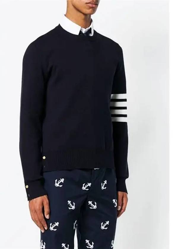 4 Bar Armband Milano Stitch Knit Top Navy - THOM BROWNE - BALAAN 4