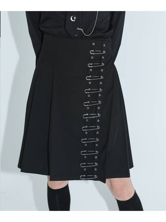 Pin Midi Wrap Pleated Skirt Black - CLUT STUDIO - BALAAN 2
