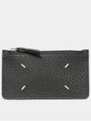 Pebble Leather Stitch Logo Zipper Card Wallet Black - MAISON MARGIELA - BALAAN 3