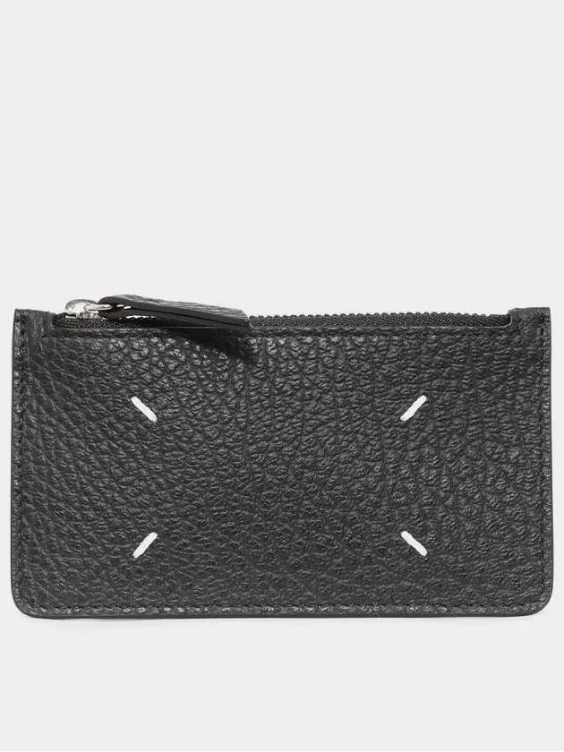 Pebble Leather Stitch Logo Zipper Card Wallet Black - MAISON MARGIELA - BALAAN 2