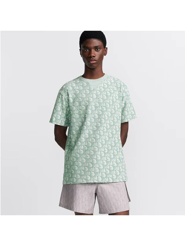 T Shirt Oblique Casual Fit Green White Cotton Jersey - DIOR - BALAAN 3