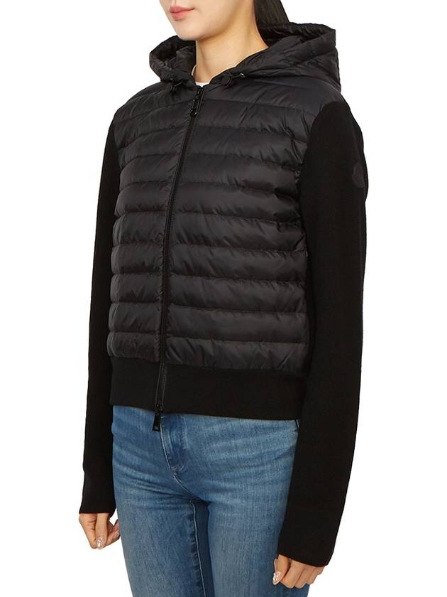 Women's Padded Wool Zip-Up Hooded Cardigan Black - MONCLER - BALAAN 4