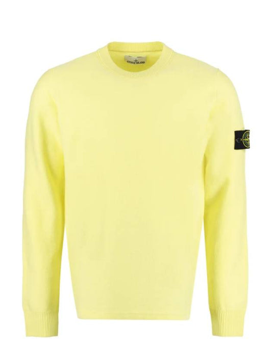 Men's Wappen Patch Crew Neck Wool Knit Top Yellow - STONE ISLAND - BALAAN 2