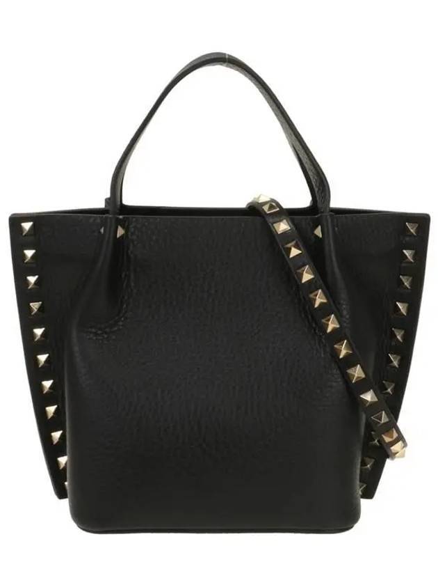 Rockstud Leather Small Tote Bag Black - VALENTINO - BALAAN 1