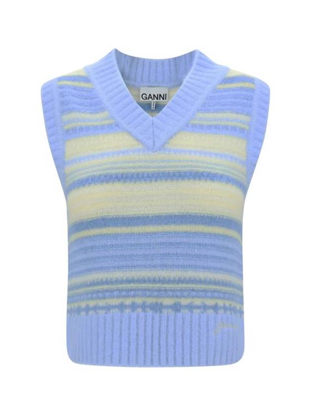 Striped Soft Wool Gilet Vest Light Blue - GANNI - BALAAN 2