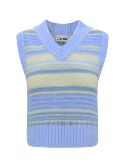 Striped Soft Wool Gilet Vest Light Blue - GANNI - BALAAN 2