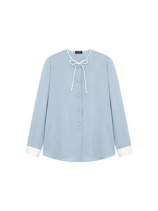 Women s String Neck Silk Shirt Light Blue - EMPORIO ARMANI - BALAAN 1