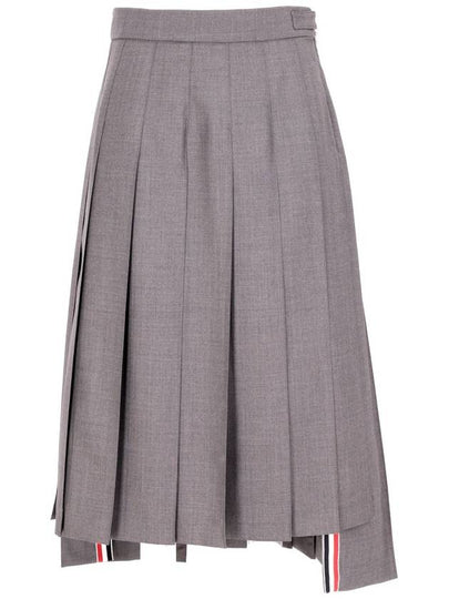 Super 120S Twill Below Knee Pleated Skirt Medium Grey - THOM BROWNE - BALAAN 2