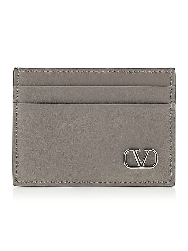 V Logo Calf Leather Card Wallet Grey - VALENTINO - BALAAN 1