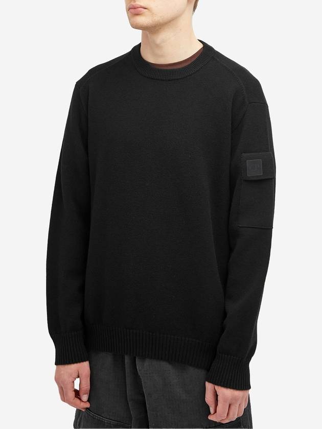 Merino Wool Crew Neck Knit Top Black - CP COMPANY - BALAAN 3