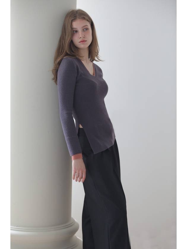 Caisienne color block V neck unbalanced knit dark gray - CAHIERS - BALAAN 3