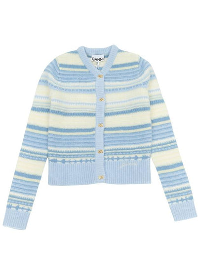 Striped Soft Wool Cardigan Light Blue - GANNI - BALAAN 2