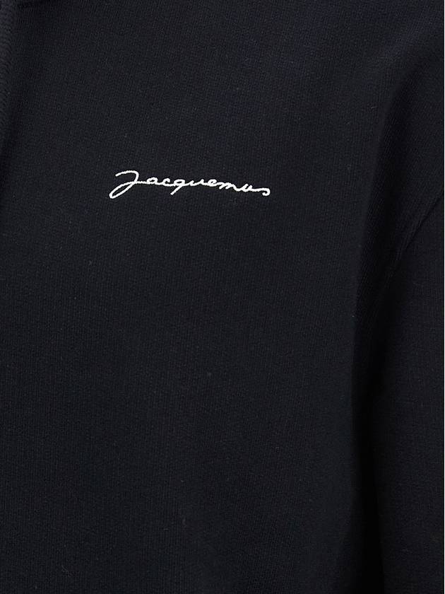 Le Brode Embroidered Logo Cotton Hoodie Black - JACQUEMUS - BALAAN 6