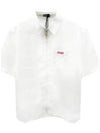 Embroidered Logo Patch Zipper Short Sleeve Shirt White - DIOR - BALAAN 2