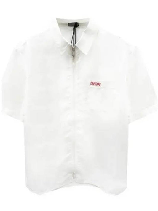 Embroidered Logo Patch Zipper Short Sleeve Shirt White - DIOR - BALAAN 2