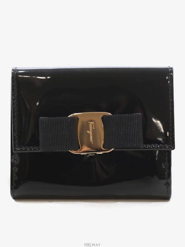 Daejeon Used Luxury Goods Ferragamo Vara Half Wallet Glossy Black - SALVATORE FERRAGAMO - BALAAN 1