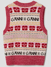 V-neck Logo Graphic Wool Blend Vest - GANNI - BALAAN 8