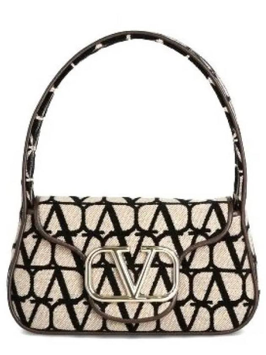 Toile Iconograph Fabric Leather Shoulder Bag Black Beige - VALENTINO - BALAAN 2