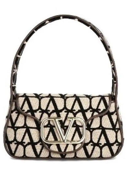 Toile Iconographe Fabric Leather Shoulder Bag Black Beige - VALENTINO - BALAAN 2