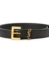 Cassandre Grained Leather Square Buckle Thin Belt Black - SAINT LAURENT - BALAAN 6