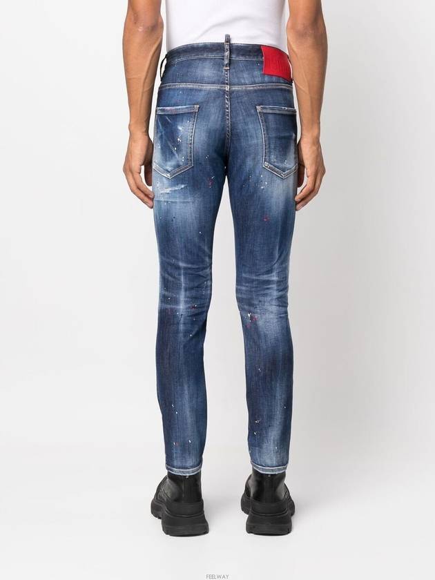 Skater Red Patch Logo Cotton Slim Fit Jeans Blue - DSQUARED2 - BALAAN 3