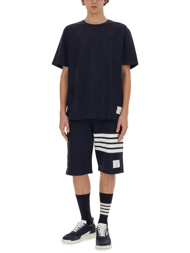 Men's Side Slit Relaxed Short Sleeve T-Shirt Navy - THOM BROWNE - BALAAN 7