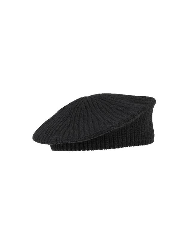 Logo Rib Edge Wool Beret Black - GANNI - BALAAN 1