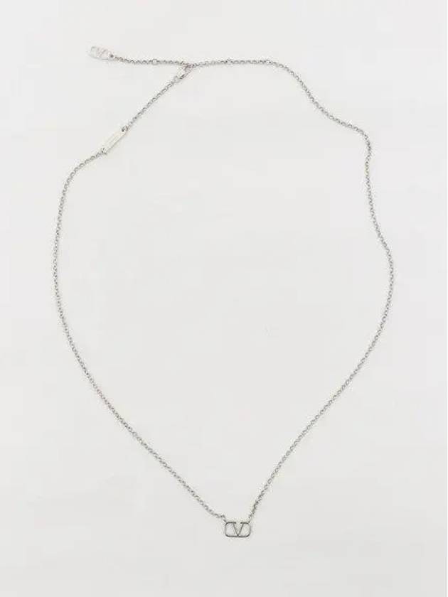 V Logo Signature Metal Necklace Silver - VALENTINO - BALAAN 2