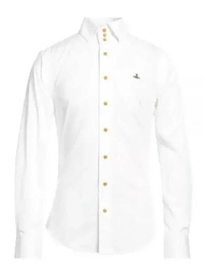 Embroidered Logo Big Collar Cotton Long Sleeve Shirt White - VIVIENNE WESTWOOD - BALAAN 2